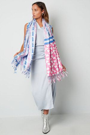 Sjaal met dubbele print - roze-blauw h5 Afbeelding2